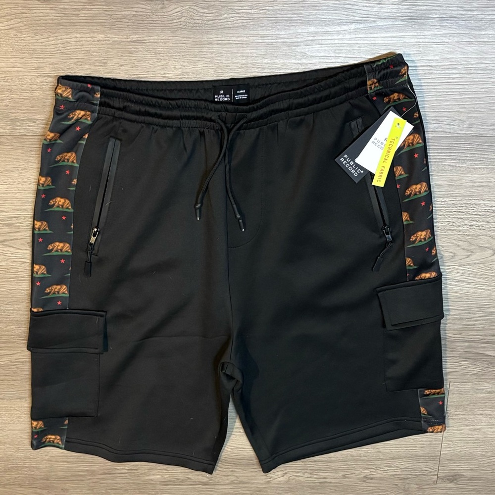 Men's Black Athletic Shorts with Bear Design